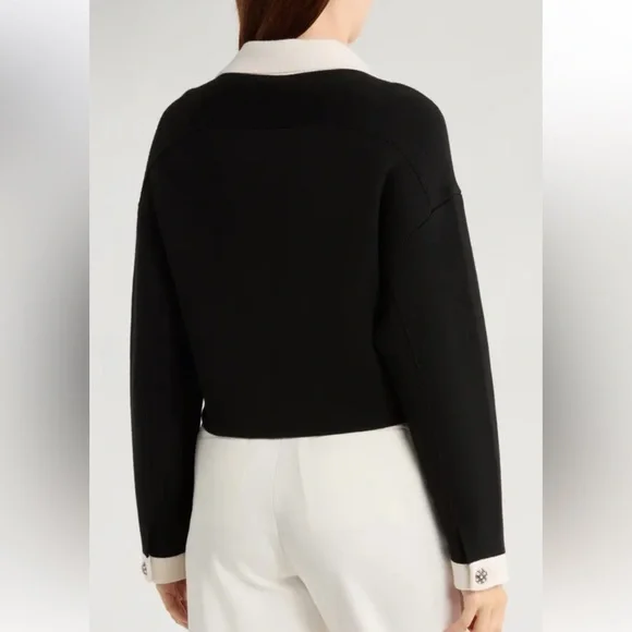 New Alice and Olivia black Verdell cropped knit sweater jacket